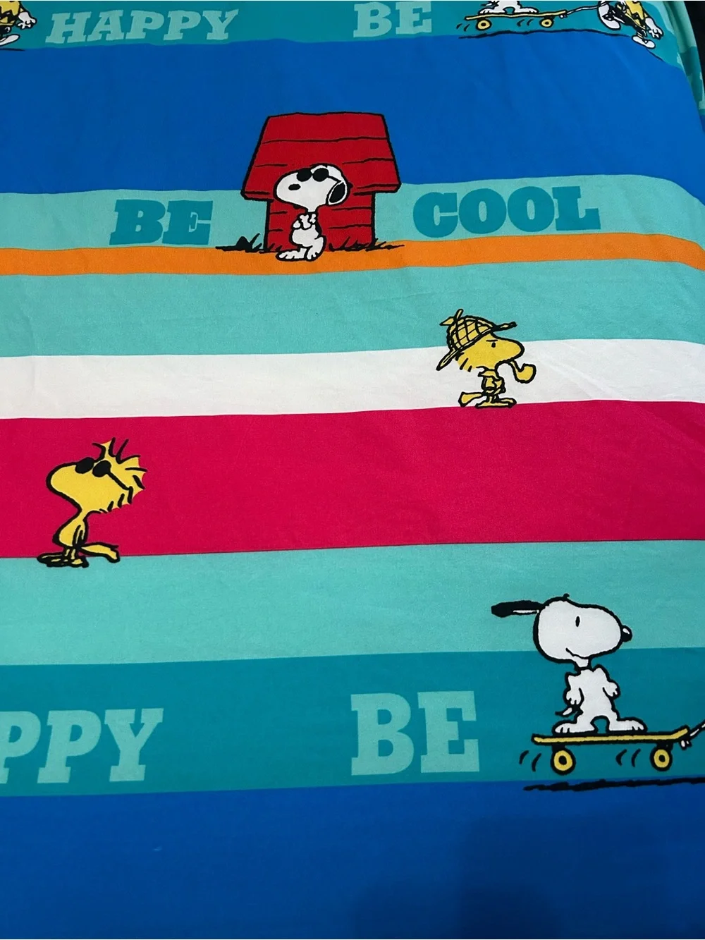 Peanuts sheet set (fitted/flat) Striped Snoopy & Woodstock Print Full Size 2014